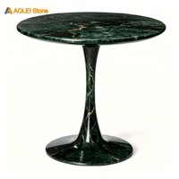 Table d'appoint de luxe en marbre vert avec accentures sculptées, design moderne sur piédestal pour la décoration d'hôtels et d'hôpitaux, pierre naturelle découpée sur mesure