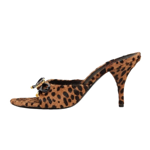 Mules à talon ultra haut pour femme, taille 45, coupe large, imprimé léopard, bout ouvert, avec nœud avant, en cuir verni, pour l'été, les soirées et l'extérieur - Product Image 4