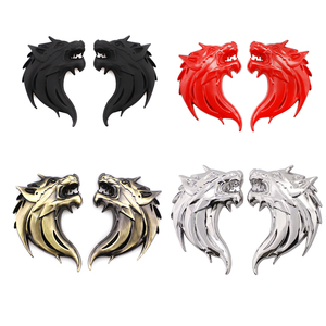 Autocollants 3D Métal Tête De Loup Pour Voiture – Lot De 2 (Gauche/Droite) – Bronze – 6x8 Cm
