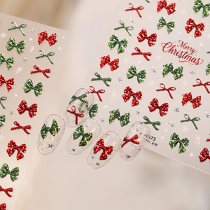 Pegatinas de uñas navideñas con diseño de lunares, lazo, estrella de cristal, autoadhesivas, impermeables, decoraciones de manicura navideña DIY - Product Image 1