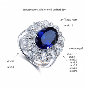 Bague en saphir bleu ovale de haute qualité, bijoux vintage tendance, pierre cultivée en laboratoire - Product Image 6