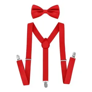 Conjunto de corbatín y tirantes Dove, color rojo, poliéster sólido, ajustable, para fiesta, adulto, unisex - Product Image 1
