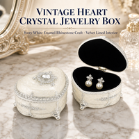 Boîte à bijoux en métal en forme de cœur, émail blanc royal, étui à bibelots en cristal, organisateur de bagues en velours, cadeaux de mariage, cadeaux d'anniversaire