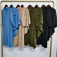 Ensemble 2 pièces pour filles : Abaya unie, foulard ethnique, robe et hijab instantané pour femmes musulmanes