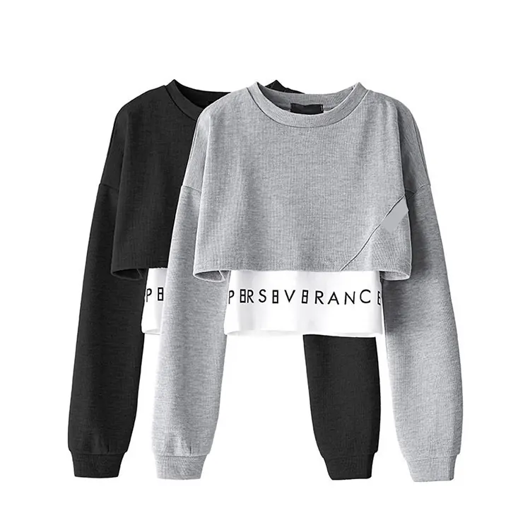 Short Two Piece Pants Set Woman Tracksuit Custom Logo Pullover Long Sleeve Crew Neck Pastel Colors Sweatshirt