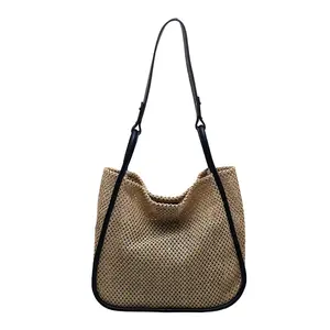 Grass woven women's large capacity 2023 new fashion niche woven shoulder bag with advanced texture tote bag