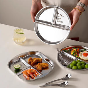 Platos de cena divididos de acero inoxidable 316 ecológicos, plato de alimentación de bebé irrompible seguro de dibujos animados para niños para la escuela de espalda - Product Image 1