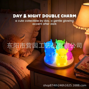 Highland Cow <b>Night</b> <b>Light</b> Resin Figurine Multicolored LED Tap Control Battery Powered Decor For Bedroom Or Kids Room - Product Image 1