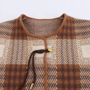 Cardigan en tricot à carreaux pour femme, coupe ample, manches longues, simple boutonnage, pour l'automne et l'hiver, style décontracté - Product Image 4
