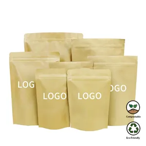 Sacchetto di imballaggio alimentare biodegradabile di fabbrica bolsas papel kraft package stand up pouch sacchetti di carta kraft con chiusura a zip