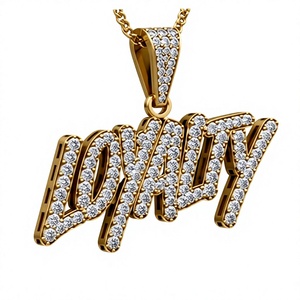 Gold Plated Word Letter Pendant Necklace with Cubic Zirconia <b>Rope</b> <b>Chain</b> Hip Hop Style Party Jewelry Gift - Product Image 4