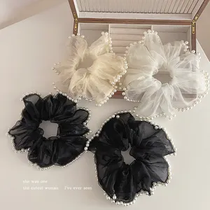 18cm tóc đuôi ngựa lớn chủ tóc Tie đàn hồi hairbands quá khổ Organza Phụ kiện tóc rắn gạc ngọc trai đính cườm tóc scrunchies