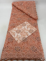 NI.AI Burst Orange Chiffon Dentelle Tissu Haute Qualité Broderie Cordon Dentelle avec Perlé et Séquence pour les Robes de Mariage