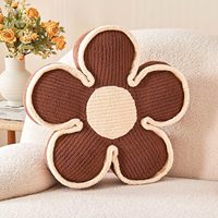 Coussin de sol en forme de fleur douce, coussin décoratif, coussin d'assise en peluche pour chambre à coucher, décor floral marron, coussin en peluche