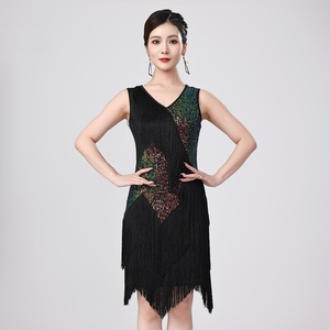 Robe de danse pour femmes, robe sans manches à col en V, robe de salsa latine, tango, swing, performance, style Great <span class=keywords><strong>Gatsby</strong></span>, costume de soirée cocktail - Product Image 4