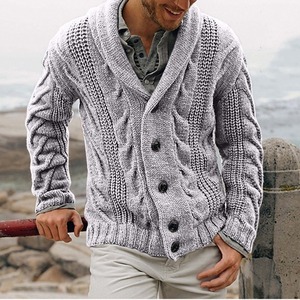 Mode Automne-Hiver pour Hommes, Manteaux en Tricot Jacqu Okitsu Uni, Boutons, Style Revers, Cardigan pour la Saison Printemps - Product Image 1
