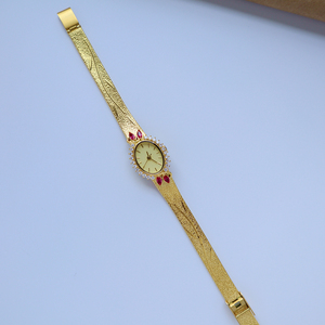 Reloj de Mujer Ovalado de Latón Chapado en Oro con Rubíes, de Lujo Vintage, de Alta Gama, con Correa de Acrílico Exquisita, de Cuarzo, Resistente al Agua - Product Image 3