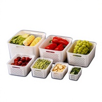 Koelkast afvoermandje, voedselveilige PET plastic, koelkast- en vriezerbestendig, fruit- en groente opbergbak met deksel, sorteerbak, vershoudend
