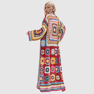 D1209TD72 Casual Long Sleeve Colorful Floral Crochet <b>Maxi</b> Sweater <b>Cardigan</b> for Women Fashion - Product Image 4