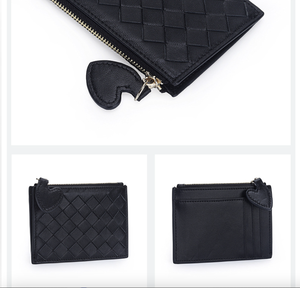 Ando Bag Women's Genuine Sheepskin Woven Leather <b>Card</b> <b>Holder</b> Small Zipper Coin <b>Wallet</b> - Product Image 4