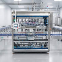 Ligne complète de remplissage, vissage, bouchage et étiquetage pour flacons ronds de shampoing, gel douche, lait corporel et produits chimiques quotidiens à piston linéaire
