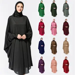Dark Green Jubah One Piece Prayer Crepe Robe Abiti Lunghi Jilbab Abaya Musulman Women Muslim Print Mujer Dress Niqab