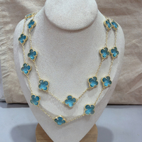 Kalung Panjang Semanggi Berdaun Empat Liontin Kristal Zirkon Perhiasan Rantai Sweater Vintage untuk Wanita 90CM
