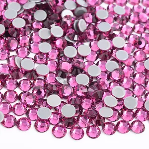 High Quality SS6 12 16 20 30 Fuchsia Hot Fix Strass Iron On Transfer Crystal Stone Glass Hotfix Rhinestone For Dance Dress