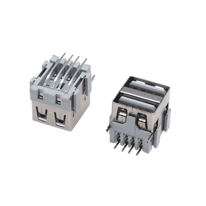 Connecteur femelle USB 2.0 Type-A double port, 90 °   Support horizontal avec conception à broche droite et isolateur blanc - Product Image 1