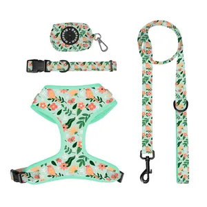2023 New Custom Spring-Themed Front Click Neck Adjustable Dog Harness Set Personalized Wholesale for small medium big dog