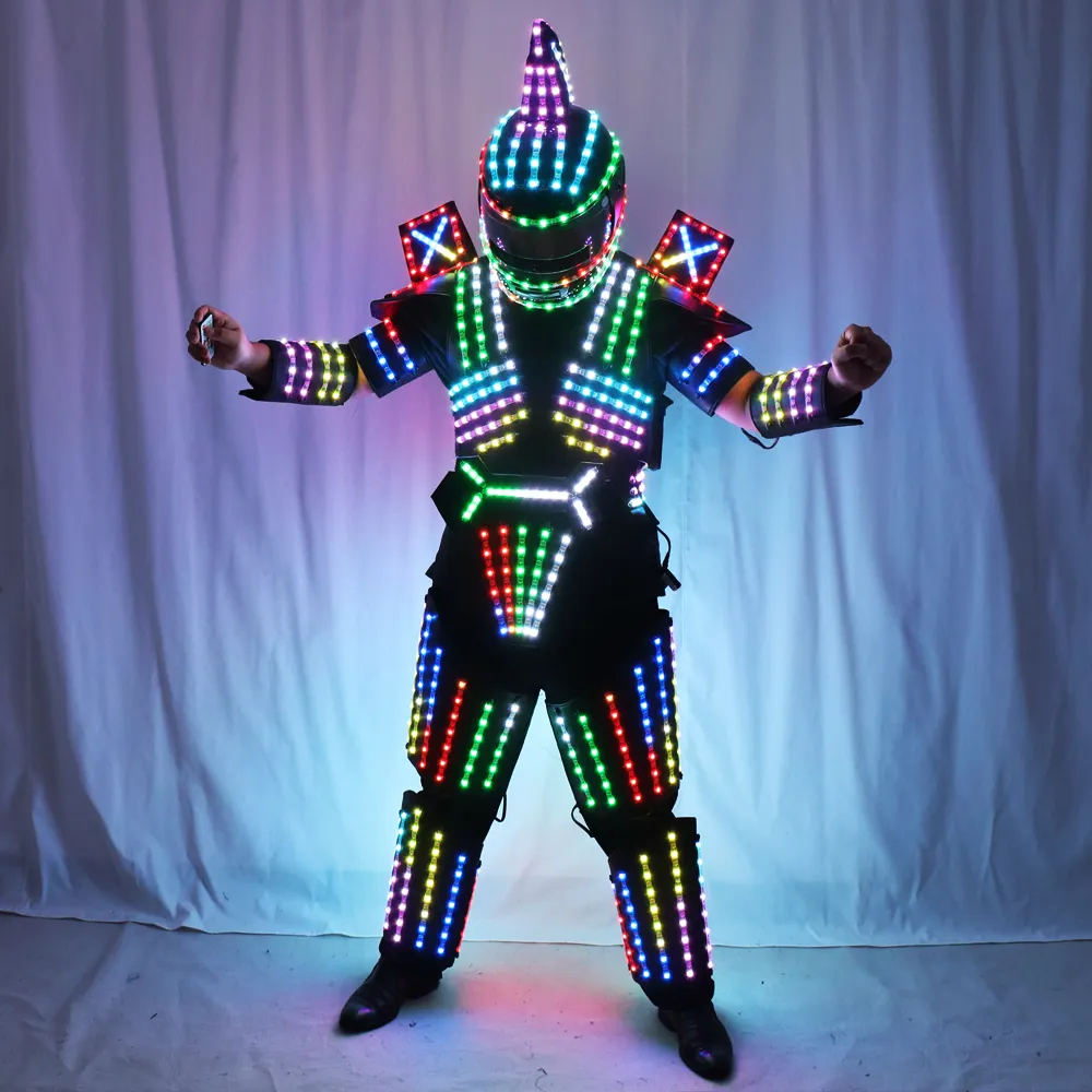 Tam renkli RGB LED Robot takım için sahne dans Tron Disco Cosplay elbise yelek disko takım giyer için aydınlık kıyafet ile