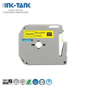 INK-TANK Compatible M-K631 MK 631 MK631 M-K531 Black on Yellow P-Touch Label Cartridge Ribbon Tape for Brother PT-65 Printer