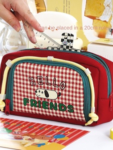 2025 nouveau Portable Ins Style crayon sac grande capacité papeterie boîte rétro Plaid fenêtre unisexe mignon dessin animé chiot conception sac - Product Image 4