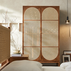 <span class=keywords><strong>Armoire</strong></span> de rangement en bois massif nordique en <span class=keywords><strong>rotin</strong></span> avec dôme arqué et porte battante pour ranger les vêtements et les armoires - Product Image 4