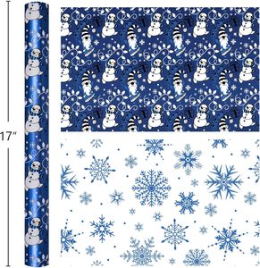 Christmas gift wrapping <b>paper</b> Blue aluminum coated Santa snowman Double sided printed with snowflake <b>patterns</b> Customizable - Product Image 2
