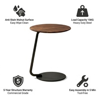 Table d'appoint en forme de C avec plateau ovale en noyer noir mat, table d'appoint cantilever à glisser sous le canapé, pour salon, chambre à coucher, vente en gros OEM