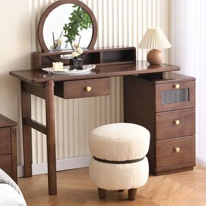 Modern Minimalist Solid Wood Dressing <b>Table</b> With <b>Mirror</b> And Storage Cabinet For Bedroom <b>Vanity</b> Use - Product Image 2
