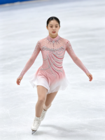 Robe de patinage artistique pour filles, rose et blanc dégradé, col montant, manches longues, en Spandex/Nylon, dos évidé, ornée de strass