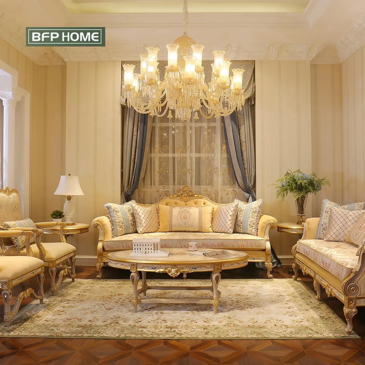 BFP HOME-أريكة كلاسيكية فاخرة على الطراز الفرنسي لغرفة المعيشة, أريكة فاخرة على الطراز الفرنسي ، أريكة كلاسيكية فاخرة لغرفة المعيشة ، مع طلاء باللون الذهبي/الفضي ، أريكة فاخرة لغرفة المعيشة مع طلاء باللون الذهبي والفضي