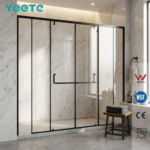 Porte <span class=keywords><strong>de</strong></span> <span class=keywords><strong>douche</strong></span> <span class=keywords><strong>coulissante</strong></span> YEETE noir mat, verre trempé <span class=keywords><strong>de</strong></span> sécurité 8 mm, quincaillerie en acier inoxydable 304, cabine <span class=keywords><strong>de</strong></span> <span class=keywords><strong>douche</strong></span> sans cadre - Product Image 1