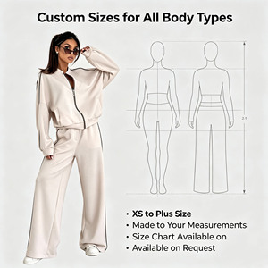 Ensemble de survêtement pour <span class=keywords><strong>femme</strong></span> avec passepoil contrastant, veste bomber zippée et pantalon large élastique, 2 pièces assorties pour le sport quotidien - Product Image 4