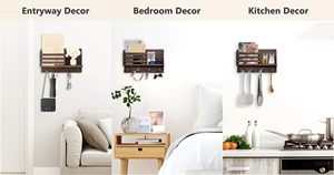 Thư & chìa khóa Tường Tổ Chức, thư SORTER tổ chức với 4 móc chìa khóa đôi và một kệ nổi, người giữ chìa khóa bằng gỗ, - Product Image 5