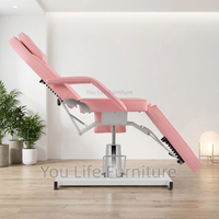 Table de massage hydraulique rose réglable, table de soin multi-reclining pour le visage, canapé spa pivotant pour salon de tatouage et de cils, vente en gros