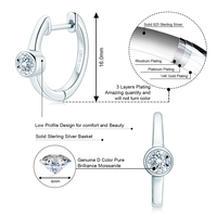 Chine en gros 925 argent Sterling 4mm 0.3CT Moissanite Simple lunette réglage unique à la mode Clip sur boucles d'oreilles pour les femmes
