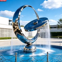 Fontaine d'eau sculpturale moderne abstraite YOUFINE en acier inoxydable poli miroir pour plaza, hôtel, piscine, aménagement paysager