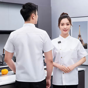 เสื้อเชฟสีทึบแขนสั้นผ้าระบายอากาศได้ดีพร้อมกลิ่นสำหรับทำอาหารใหม่ล่าสุดฤดูร้อน - Product Image 3