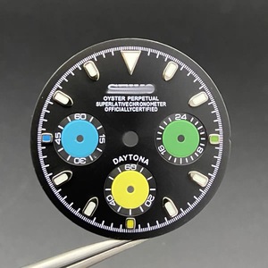 Cadran de montre Mod émaillé ou à effet soleil, triple chronographe, 29,5 mm, vert lumineux, compatible avec le mouvement VK63 - Product Image 4