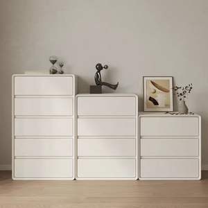 Cómoda de madera maciza tapizada, estilo crema italiano, gabinete de almacenamiento para dormitorio, gabinete de almacenamiento para sala de estar, tres cajones - Product Image 1