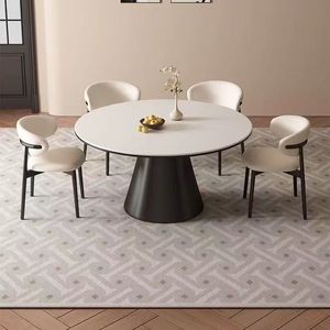 Bàn ăn tròn hiện đại phong cách Bắc Âu với chân đế đen, phù hợp với không gian đương đại, làm bằng gỗ, có thể lắp ráp, mở rộng và kéo dài - Product Image 5