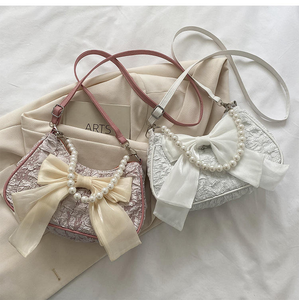 Sac à bandoulière en toile tendance 2026 avec nœud perlé, sangle unique, pour femme, portable, avec compartiments pour téléphone, clés et monnaie - Product Image 6